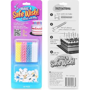Make a Safe Wish! Spiral Birthday Candles and Candle Holders, 2.5 inches Colorful Candles, Keep from Spreading Germs - 24 Candles, 24 Holders, Canhold
