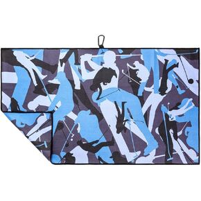 Funny Camo Golf Towel for Men - Sturdy Carabiner Clips to Bag - Absorbent Microfiber Fabric - Look Closer to See Graphic Golfers Hidden in The Camo (Blue) , B01 , 34 inches x 20 inches