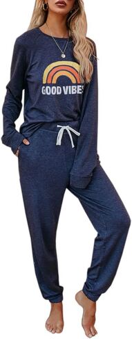 Eurivicy Women's Good Vibes Graphic 2 Piece Outfit Long Sleeve Pullover and Drawstring Sweatpants Sweatsuit Set in Saudi Arabia