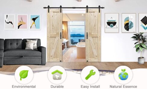 S&Z TOPHAND® 28in x 84in Barn Door, 20-60 in Unfinished British Brace Barn Door/Modern Style/Solid Wood/Simple Assembly is Required in Kuwait