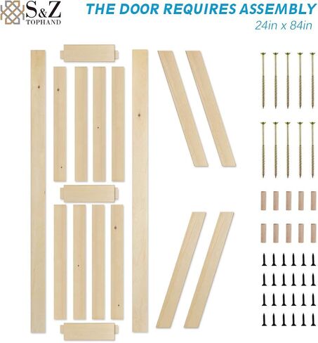 S&Z TOPHAND® 28in x 84in Barn Door, 20-60 in Unfinished British Brace Barn Door/Modern Style/Solid Wood/Simple Assembly is Required in Kuwait