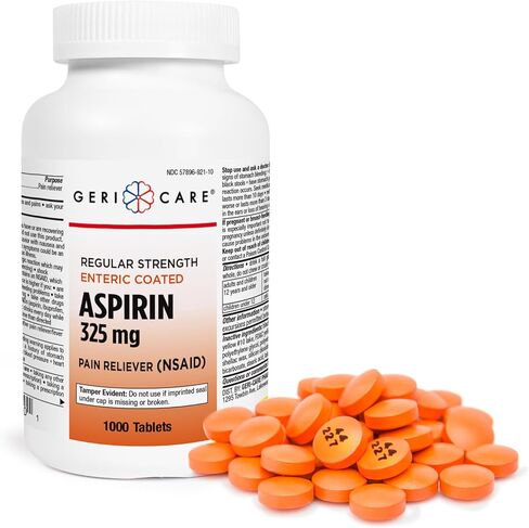 GeriCare Enteric Coated Aspirin Tablets 325mg (1000 Count) NSAID Pain Reliever & Fever Reducer Coated Aspirin for Adults- Regular Strength Aspirin for Headache Arthritis Menstrual & Muscle Pain in Kuwait