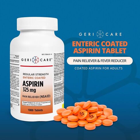 GeriCare Enteric Coated Aspirin Tablets 325mg (1000 Count) NSAID Pain Reliever & Fever Reducer Coated Aspirin for Adults- Regular Strength Aspirin for Headache Arthritis Menstrual & Muscle Pain in Kuwait