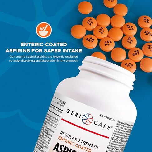 GeriCare Enteric Coated Aspirin Tablets 325mg (1000 Count) NSAID Pain Reliever & Fever Reducer Coated Aspirin for Adults- Regular Strength Aspirin for Headache Arthritis Menstrual & Muscle Pain in Kuwait
