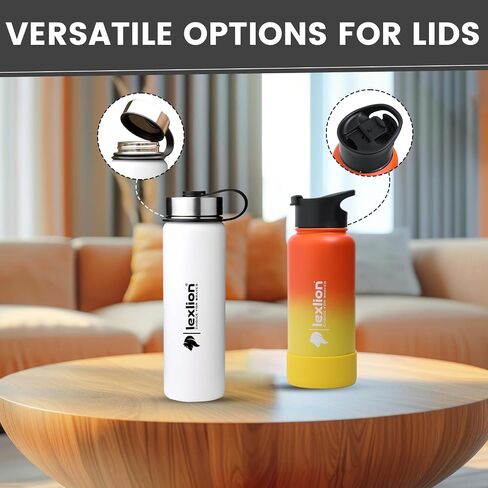 2 Water Bottle Lids W/Handle — Flip-Flop Lid & Stainless Steel Lid — Leak Proof & Insulated Gym Bottles Flip Lids for Wide Mouth Bottle — Compatible w/most Sports Water Bottle from 12-64 Oz in Saudi Arabia