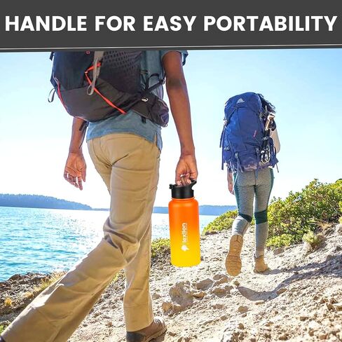 2 Water Bottle Lids W/Handle — Flip-Flop Lid & Stainless Steel Lid — Leak Proof & Insulated Gym Bottles Flip Lids for Wide Mouth Bottle — Compatible w/most Sports Water Bottle from 12-64 Oz in Saudi Arabia