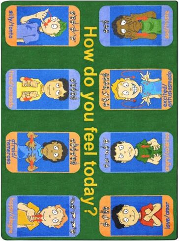 Joy Carpets Kid Essentials Music & Special Needs Signs of Emotions Rug, Multicolored, 5'4" x 7'8", (1433C) in Saudi Arabia