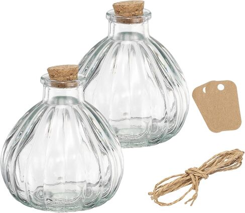 uxcell 2 Pcs 7.8 oz/260ML Pumpkin Shaped Glass Jars With Cork Stoppers, Clear Message Wishing Bottle with Twine and Blank Tags for Halloween Decorations, Wedding Shower Favors in Saudi Arabia