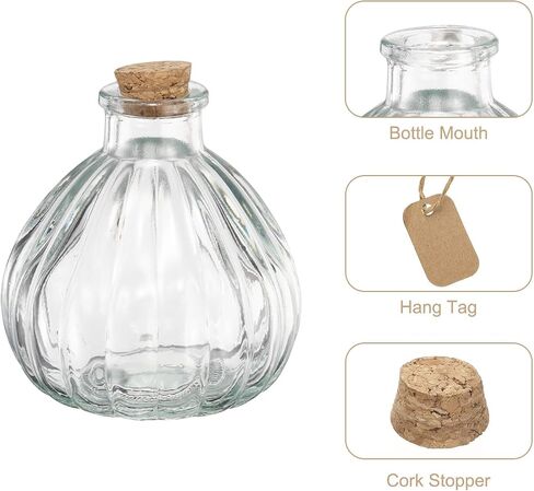 uxcell 2 Pcs 7.8 oz/260ML Pumpkin Shaped Glass Jars With Cork Stoppers, Clear Message Wishing Bottle with Twine and Blank Tags for Halloween Decorations, Wedding Shower Favors in Saudi Arabia