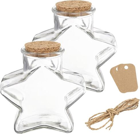 uxcell 2 Pcs 12 oz/400ML Star Shaped Glass Jars With Cork Stoppers, Clear Message Wishing Bottle with Twine and Blank Tags for Halloween Decorations, Wedding Shower Favors in Saudi Arabia