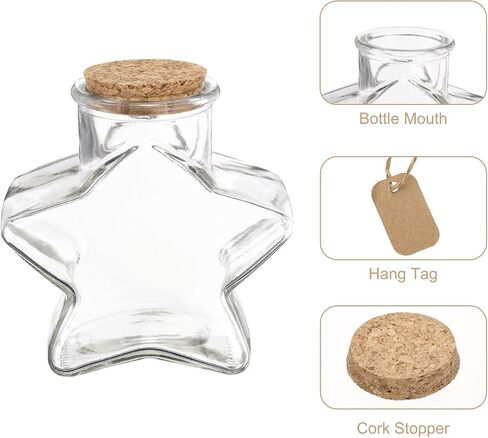 uxcell 2 Pcs 12 oz/400ML Star Shaped Glass Jars With Cork Stoppers, Clear Message Wishing Bottle with Twine and Blank Tags for Halloween Decorations, Wedding Shower Favors in Saudi Arabia