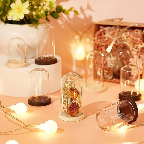 BENECREAT 15 Sets Mini Clear Glass Cloche Dome 1.5/2/2.3 Inch Glass Display Cloche Dome with 3 Colors Solid Wood Base Cloche Bell Jar for Flower Decorations Crafts in Saudi Arabia