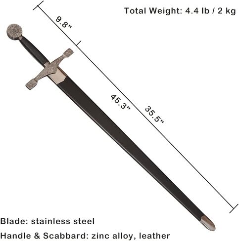 سيف الملك آرثر إكسكاليبو من الفولاذ المقاوم للصدأ مقاس 45.3 بوصة مع لوحة عرض للحفلات التنكرية، المجموعة in Kuwait