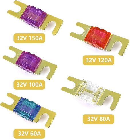 10 قطع من مجموعة مصهر ANL الصغيرة، مصهر شفرة ANL، تشكيلة مصهر مطلي بالنحاس، مصهر ANL 32 فولت، (60 أمبير، 80 أمبير، 100 أمبير، 125 أمبير، 150 أمبير) للسيارات والشاحنات والقوارب البحرية ونظام الصوت والفيديو الإلكتروني in Kuwait