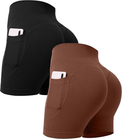 OVESPORT 2 Pack Scrunch Butt Lifting Workout Shorts for Women with Pockets High Waist Seamless Gym Yoga Shorts in Saudi Arabia
