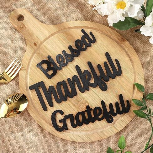 12 Pieces Thankful Grateful Blessed Wood Cutout Thankful Plate Letter Sign Decor Rustic Inspirational Letter Cutout Small Thanksgiving Tabletop Decor Sign for Thanksgiving Decor (Black Color) in Saudi Arabia