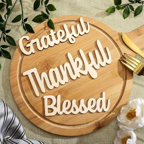 12 Pieces Thankful Grateful Blessed Wood Cutout Thankful Plate Letter Sign Decor Rustic Inspirational Letter Cutout Small Thanksgiving Tabletop Decor Sign for Thanksgiving Decor (Black Color) in Saudi Arabia