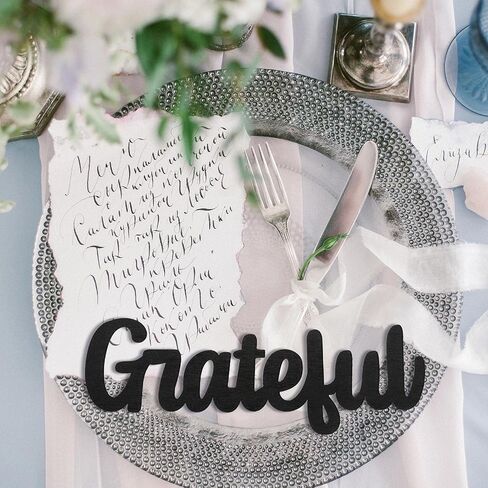 12 Pieces Thankful Grateful Blessed Wood Cutout Thankful Plate Letter Sign Decor Rustic Inspirational Letter Cutout Small Thanksgiving Tabletop Decor Sign for Thanksgiving Decor (Black Color) in Saudi Arabia