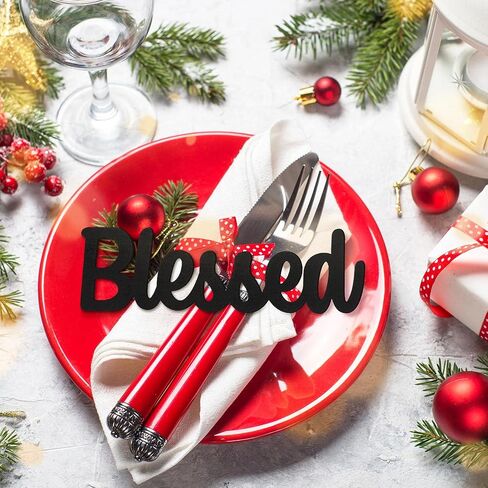 12 Pieces Thankful Grateful Blessed Wood Cutout Thankful Plate Letter Sign Decor Rustic Inspirational Letter Cutout Small Thanksgiving Tabletop Decor Sign for Thanksgiving Decor (Black Color) in Saudi Arabia