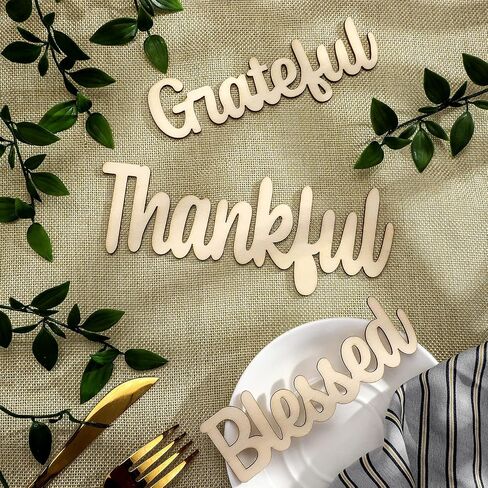 12 Pieces Thankful Grateful Blessed Wood Cutout Thankful Plate Letter Sign Decor Rustic Inspirational Letter Cutout Small Thanksgiving Tabletop Decor Sign for Thanksgiving Decor (Black Color) in Saudi Arabia