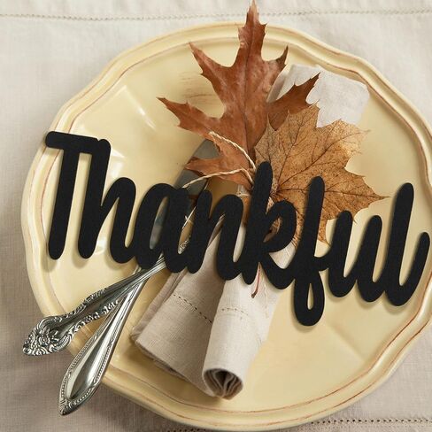 12 Pieces Thankful Grateful Blessed Wood Cutout Thankful Plate Letter Sign Decor Rustic Inspirational Letter Cutout Small Thanksgiving Tabletop Decor Sign for Thanksgiving Decor (Black Color) in Saudi Arabia