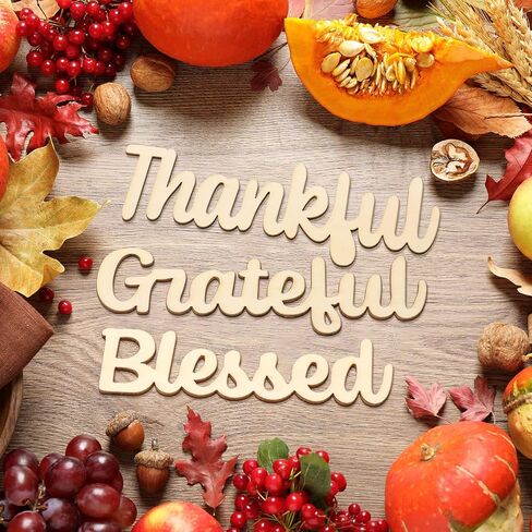 12 Pieces Thankful Grateful Blessed Wood Cutout Thankful Plate Letter Sign Decor Rustic Inspirational Letter Cutout Small Thanksgiving Tabletop Decor Sign for Thanksgiving Decor (Black Color) in Saudi Arabia