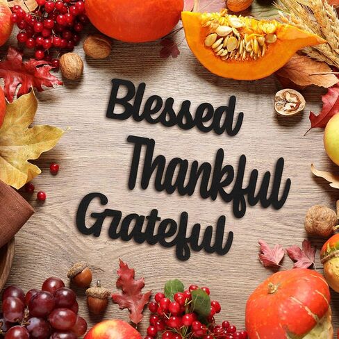 12 Pieces Thankful Grateful Blessed Wood Cutout Thankful Plate Letter Sign Decor Rustic Inspirational Letter Cutout Small Thanksgiving Tabletop Decor Sign for Thanksgiving Decor (Black Color) in Saudi Arabia