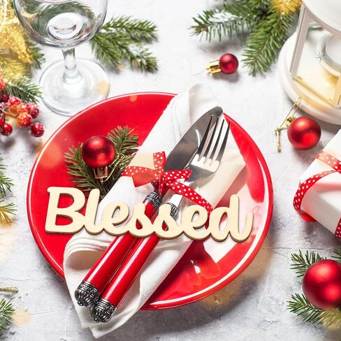 12 Pieces Thankful Grateful Blessed Wood Cutout Thankful Plate Letter Sign Decor Rustic Inspirational Letter Cutout Small Thanksgiving Tabletop Decor Sign for Thanksgiving Decor (Black Color) in Saudi Arabia