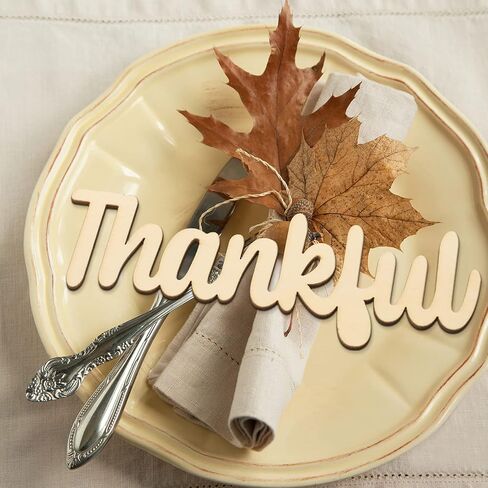 12 Pieces Thankful Grateful Blessed Wood Cutout Thankful Plate Letter Sign Decor Rustic Inspirational Letter Cutout Small Thanksgiving Tabletop Decor Sign for Thanksgiving Decor (Black Color) in Saudi Arabia