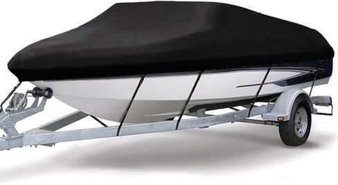 غطاء قارب مقاوم للماء، 210D مرسى لجميع الأحوال الجوية وغطاء قارب قطري مقاوم للماء لهيكل V، ثلاثي الهيكل، قارب Runabout، قوارب باس على الطراز الاحترافي، يناسب ما يصل إلى 17-19 قدمًا وطول 96 بوصة in Kuwait