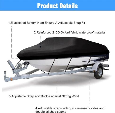 غطاء قارب مقاوم للماء، 210D مرسى لجميع الأحوال الجوية وغطاء قارب قطري مقاوم للماء لهيكل V، ثلاثي الهيكل، قارب Runabout، قوارب باس على الطراز الاحترافي، يناسب ما يصل إلى 17-19 قدمًا وطول 96 بوصة in Kuwait