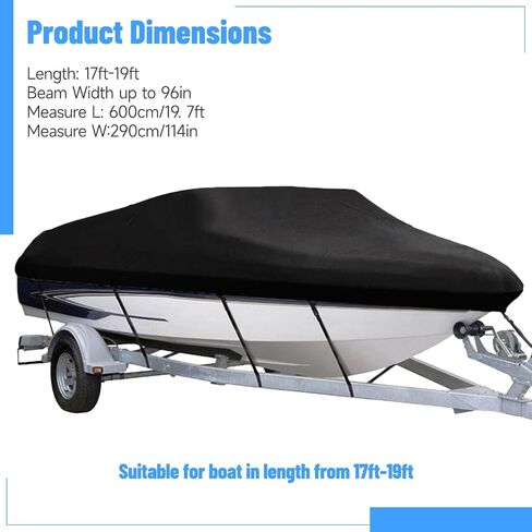 غطاء قارب مقاوم للماء، 210D مرسى لجميع الأحوال الجوية وغطاء قارب قطري مقاوم للماء لهيكل V، ثلاثي الهيكل، قارب Runabout، قوارب باس على الطراز الاحترافي، يناسب ما يصل إلى 17-19 قدمًا وطول 96 بوصة in Kuwait