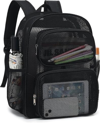 Mesh School Backpack for Girls Boys, Heavy Duty Mesh Bookbag School Bag for Adults Kids Swimming Beach Fitness Sport (Black) in Saudi Arabia