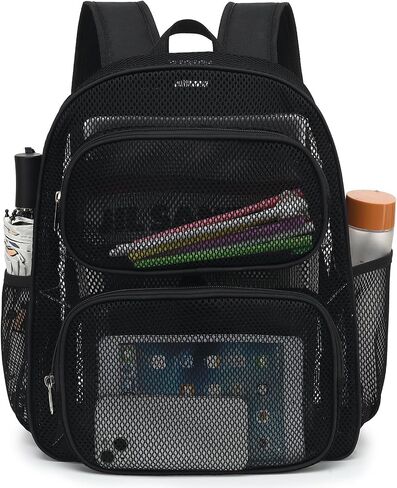 Mesh School Backpack for Girls Boys, Heavy Duty Mesh Bookbag School Bag for Adults Kids Swimming Beach Fitness Sport (Black) in Saudi Arabia