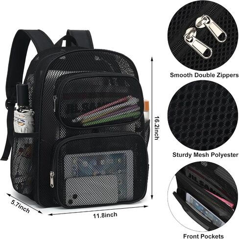 Mesh School Backpack for Girls Boys, Heavy Duty Mesh Bookbag School Bag for Adults Kids Swimming Beach Fitness Sport (Black) in Saudi Arabia