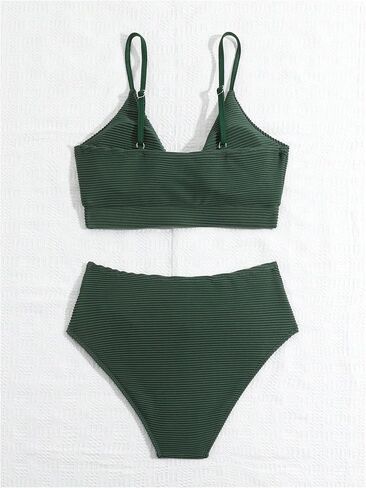 Girl's 2 Piece Swimsuit Textured Twist Sleeveless V Neck Bikini Set High Waisted Bathing Suit in Saudi Arabia
