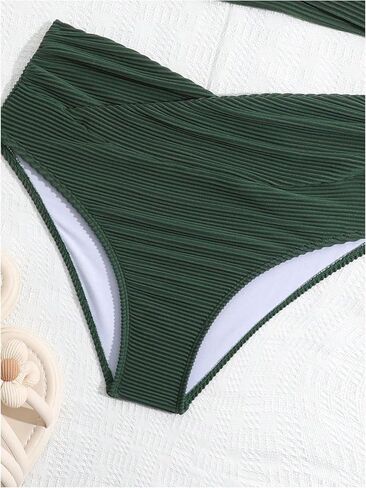 Girl's 2 Piece Swimsuit Textured Twist Sleeveless V Neck Bikini Set High Waisted Bathing Suit in Saudi Arabia