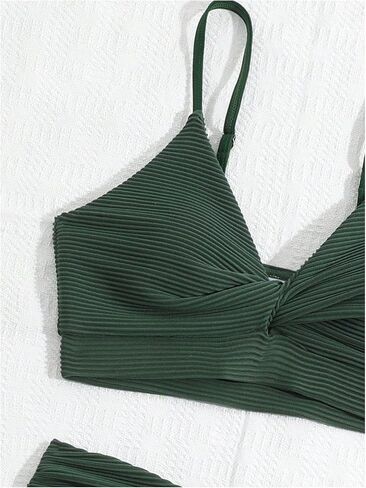 Girl's 2 Piece Swimsuit Textured Twist Sleeveless V Neck Bikini Set High Waisted Bathing Suit in Saudi Arabia