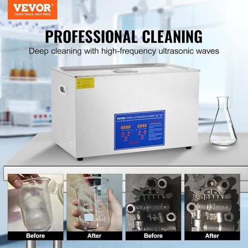 VEVOR Professional Ultrasonic Cleaner, 30 L Ultrasonic Jewelry Cleaner with Digital Timer & Heater, Stainless Steel Industrial Sonic Cleaner 40kHz for Glasses, Watches, Rings, Small Parts in Saudi Arabia