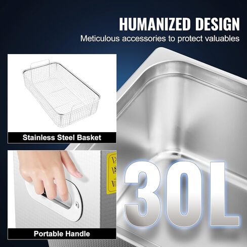 VEVOR Professional Ultrasonic Cleaner, 30 L Ultrasonic Jewelry Cleaner with Digital Timer & Heater, Stainless Steel Industrial Sonic Cleaner 40kHz for Glasses, Watches, Rings, Small Parts in Saudi Arabia