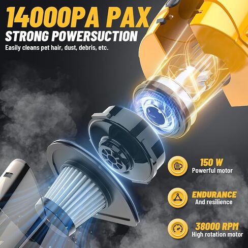 2024New Cordless Handheld Vacuum Cleaner for DeWALT 20V Battery, 150W Handheld Electric Power Vacuum Cleaner, Portable Car Vacuum Cleaner for Hardwood Floor Carpet Pet Hair Car Office(No Battery) in Saudi Arabia