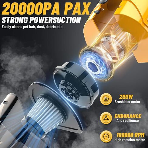 2024New مكنسة كهربائية محمولة لاسلكية لبطارية DeWALT 20V، مكنسة كهربائية محمولة بقوة 200 وات، مكنسة كهربائية محمولة للسيارة لسجاد الأرضيات الصلبة وشعر الحيوانات الأليفة ومكتب السيارة (بدون بطارية) in Kuwait