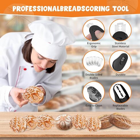 Extractable & Magnetic Bread Lame Dough Scoring Tool - Professional Sourdough Scoring Tool - Sourdough Bread Baking & Bread Scoring Tool - Scoring Patterns booklet & 5 Razor Blades (Black) in Saudi Arabia