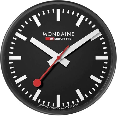 Mondaine - ساعة حائط A990.Clock.16SBB 25 سم - ساعة السكك الحديدية السويسرية الرسمية - غلاف ألومنيوم أحمر مستعمل - ساعات حائط مقاومة للغبار - صنع في سويسرا in Kuwait
