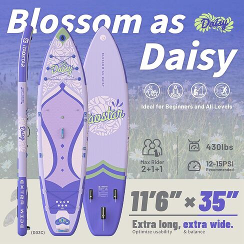 Daisy 11'6’×34"/35" Extra Wide Paddle Board with Seat, One-stop Premium SUP Board Accessories, Tailored 5 Fins, Stable Inflatable Stand Up Paddle Boards for Youth/Adults of All Skill Levels in Saudi Arabia