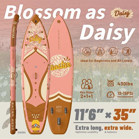 Daisy 11'6’×34"/35" Extra Wide Paddle Board with Seat, One-stop Premium SUP Board Accessories, Tailored 5 Fins, Stable Inflatable Stand Up Paddle Boards for Youth/Adults of All Skill Levels in Saudi Arabia