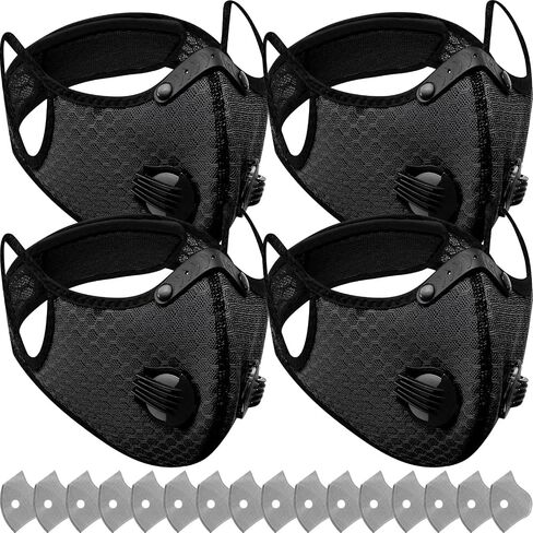 4 Pcs Dust Mask Breathable Reusable Respirator Mask with Filters Adjustable Anti Dust Face Cover with 16 Activated Carbon Filters Concrete Dust Mask for Woodworking Construction in Saudi Arabia
