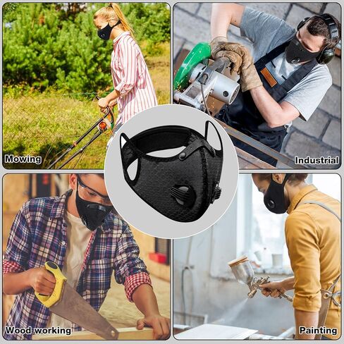 4 Pcs Dust Mask Breathable Reusable Respirator Mask with Filters Adjustable Anti Dust Face Cover with 16 Activated Carbon Filters Concrete Dust Mask for Woodworking Construction in Saudi Arabia