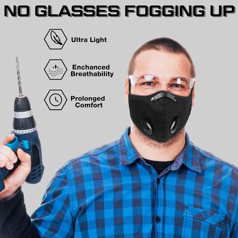 4 Pcs Dust Mask Breathable Reusable Respirator Mask with Filters Adjustable Anti Dust Face Cover with 16 Activated Carbon Filters Concrete Dust Mask for Woodworking Construction in Saudi Arabia