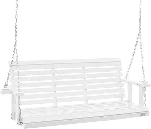 VEVOR Wooden Porch Swing 5.5FT with 2 Side Cup Holders, Heavy Duty 880lbs Patio Swing, Outdoor Swing Hanging Chair, Bench Swing with Adjustable Chains for Front Porch, Yard, Balcony, Garden, White in Saudi Arabia